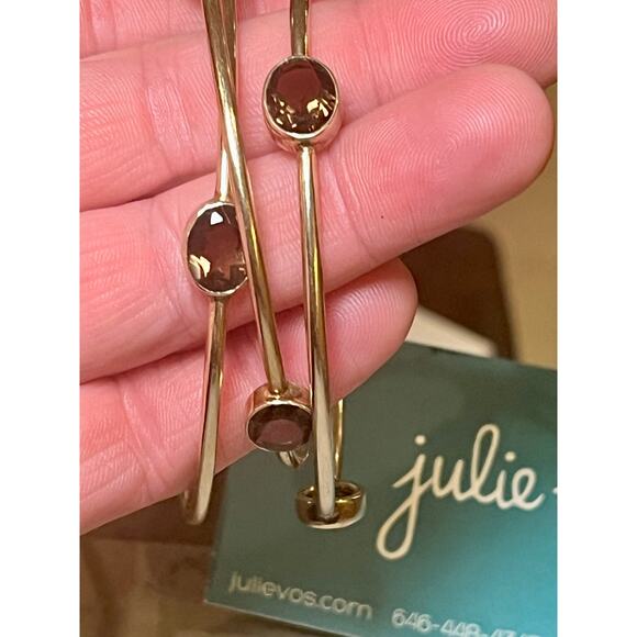Julie Vos Gold Bangle Bracelet Medium Set of 3 Brown Stone Jewelry Stack boho - Picture 6 of 10